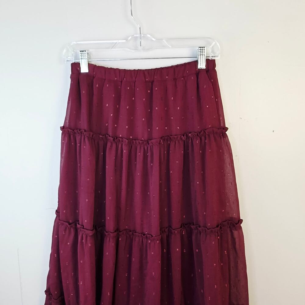 Altar'd State Maxi Skirt XS Burgundy Tiered Boho Cottagecore Westerm Cowgirl - Picture 6 of 11